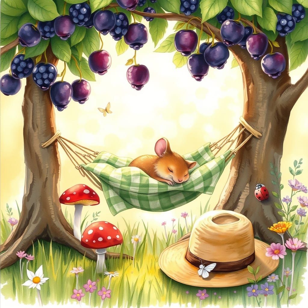 Woodland Dream: Mouse Sleeps in Watercolor Hammock