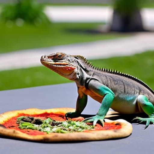 iguana eating pizza AI Generated Artwork NightCafe Creator