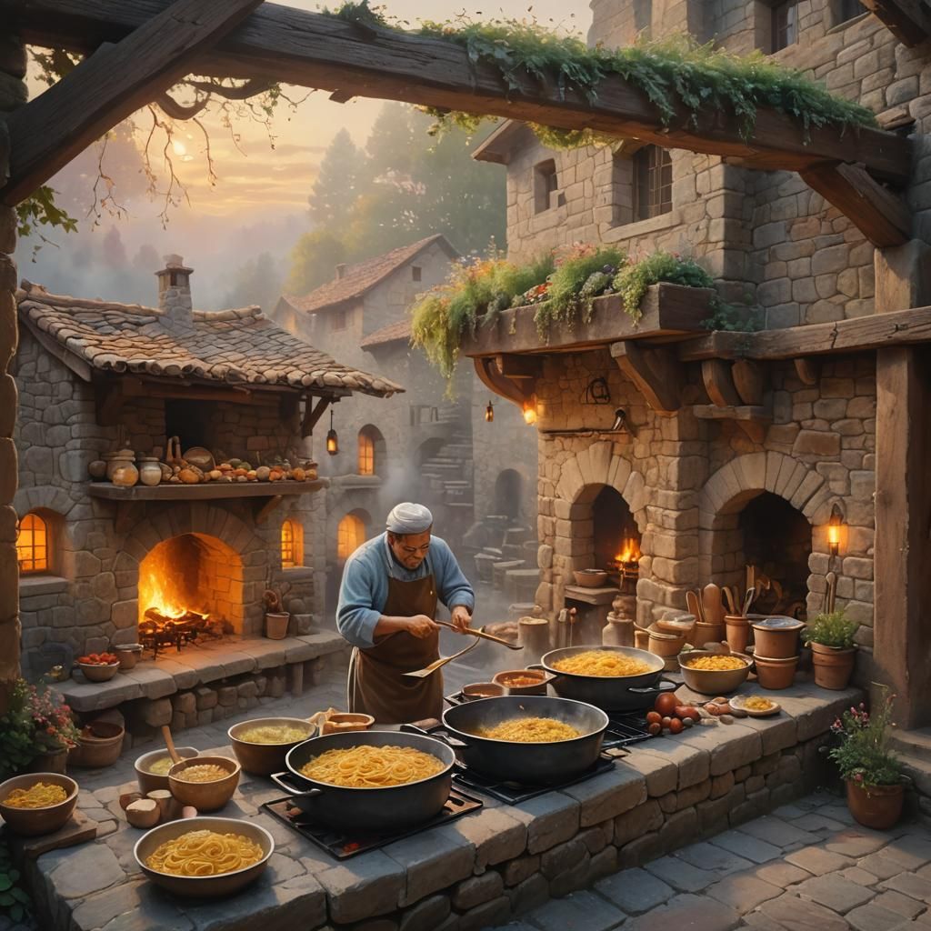 Rabbit Chef Cooking Pasta in Ethereal Izbezda