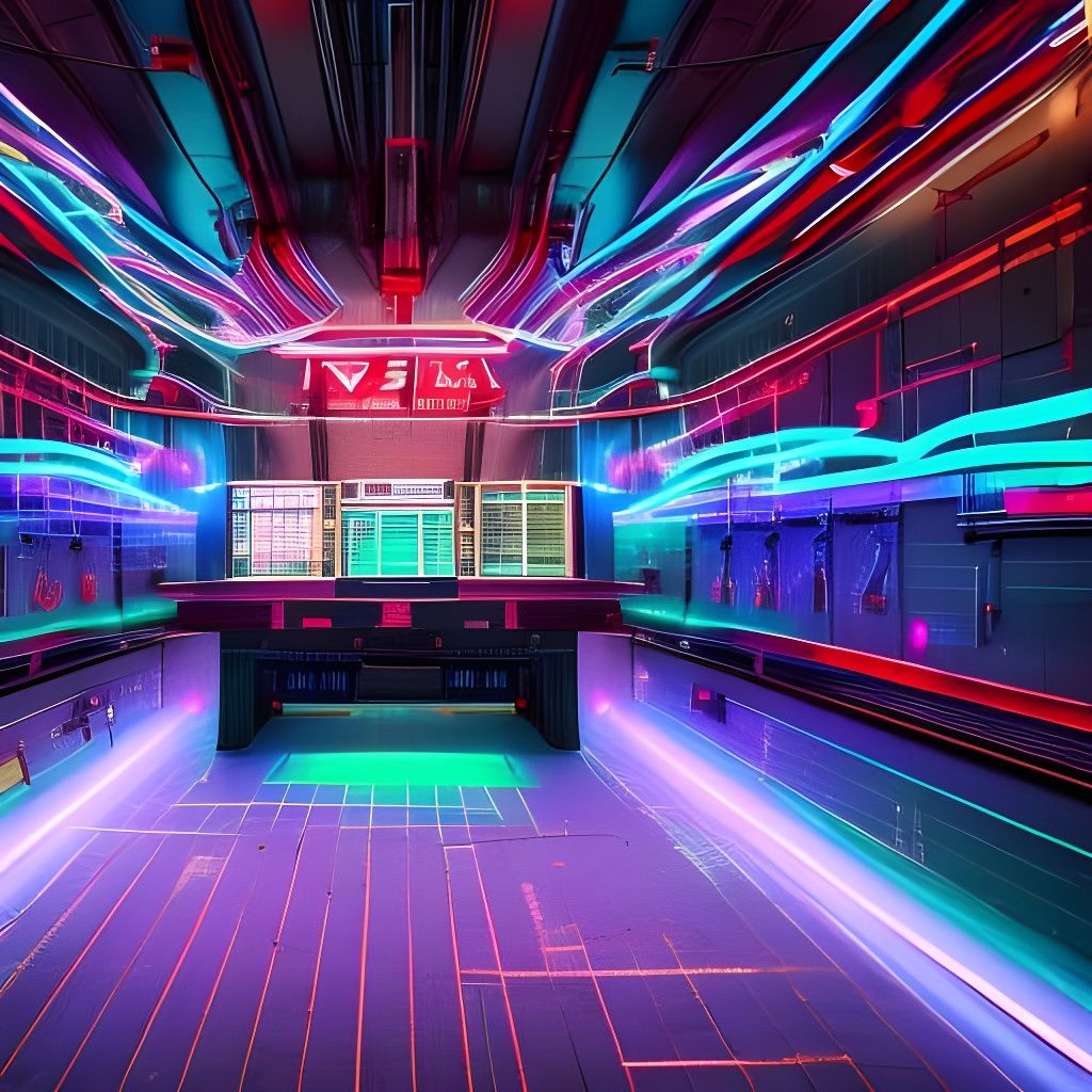 Hyper detailed, control room, tesla coils, electricity, neon lighting