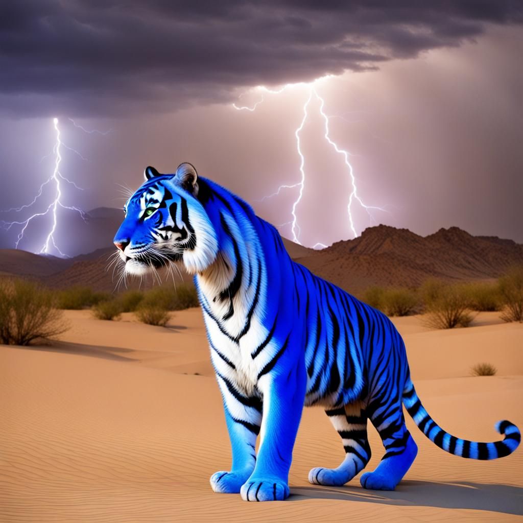 Electric blue tiger electric lightening in the desert