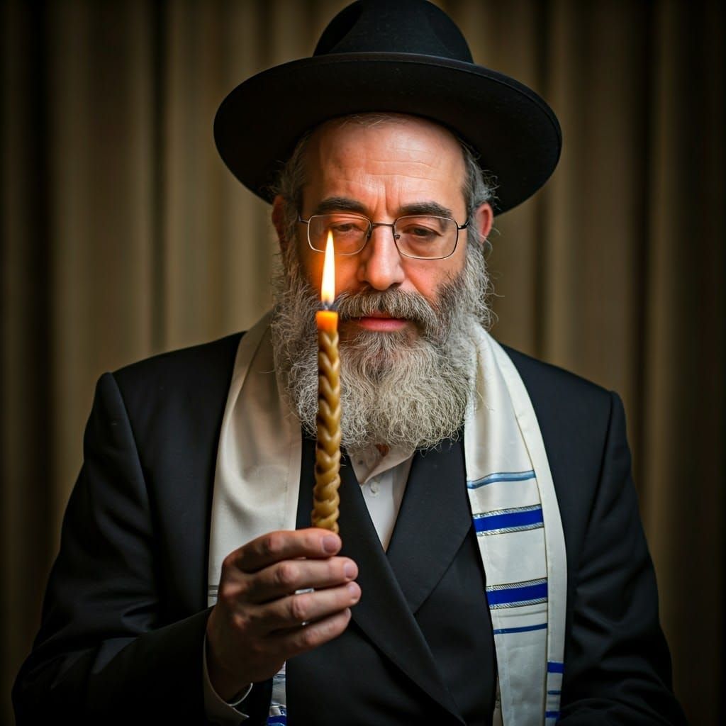 Orthodox Father Holds Sacred Havdalah Candle