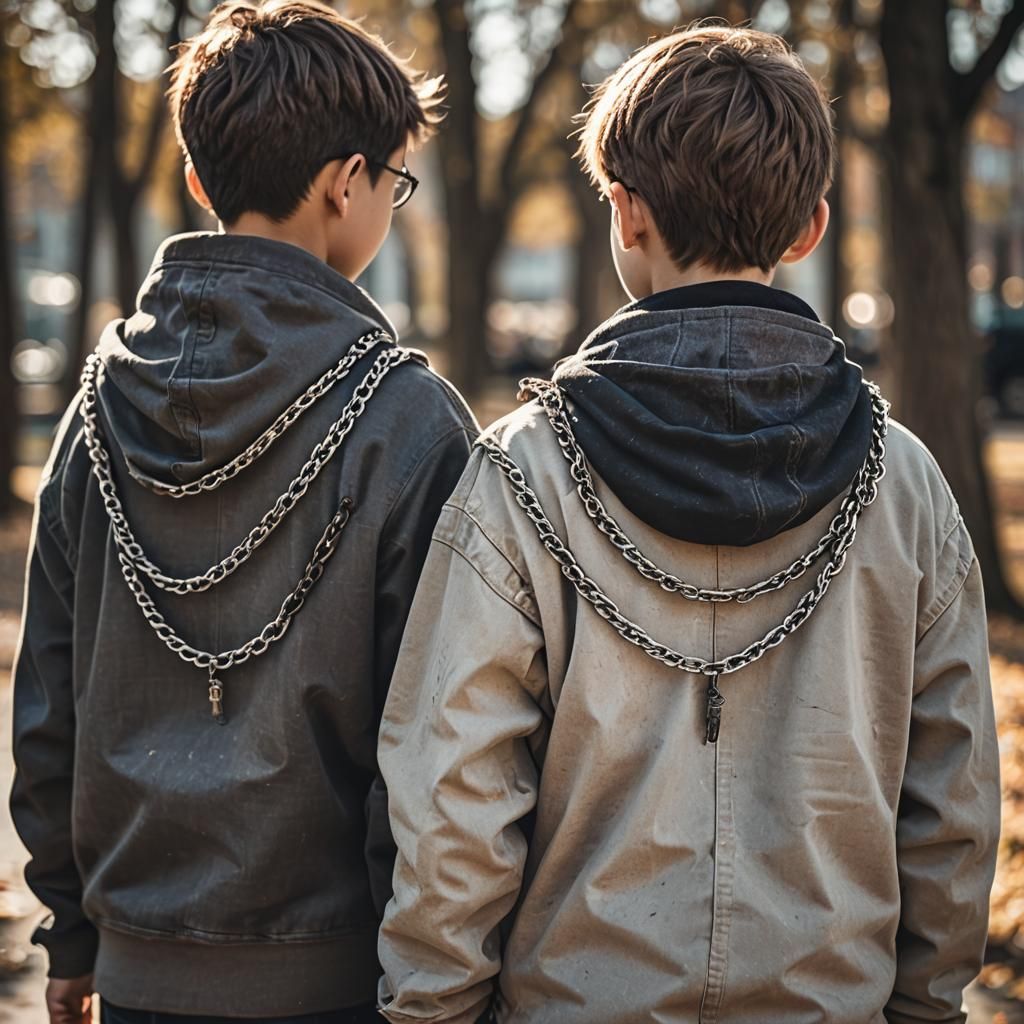 2 brothers only seeing their backs with faded chains around ...
