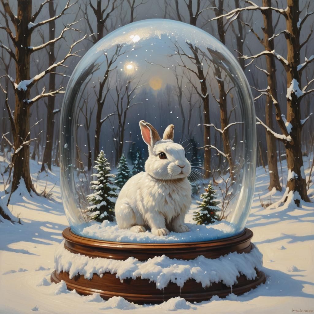 Snow globe with snow and a bunny inside