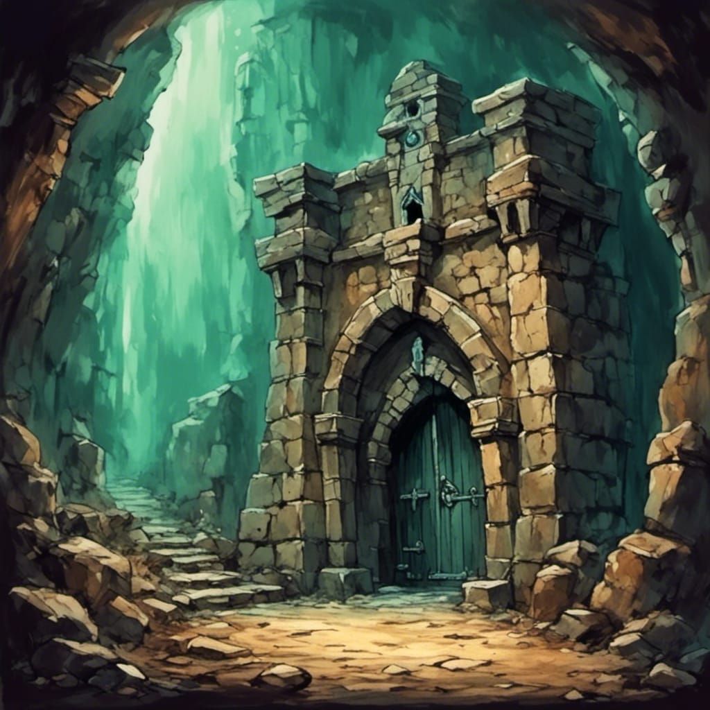 outside Entrance to a fantasy dungeon <lora:Dungeon Delver:1.0> 