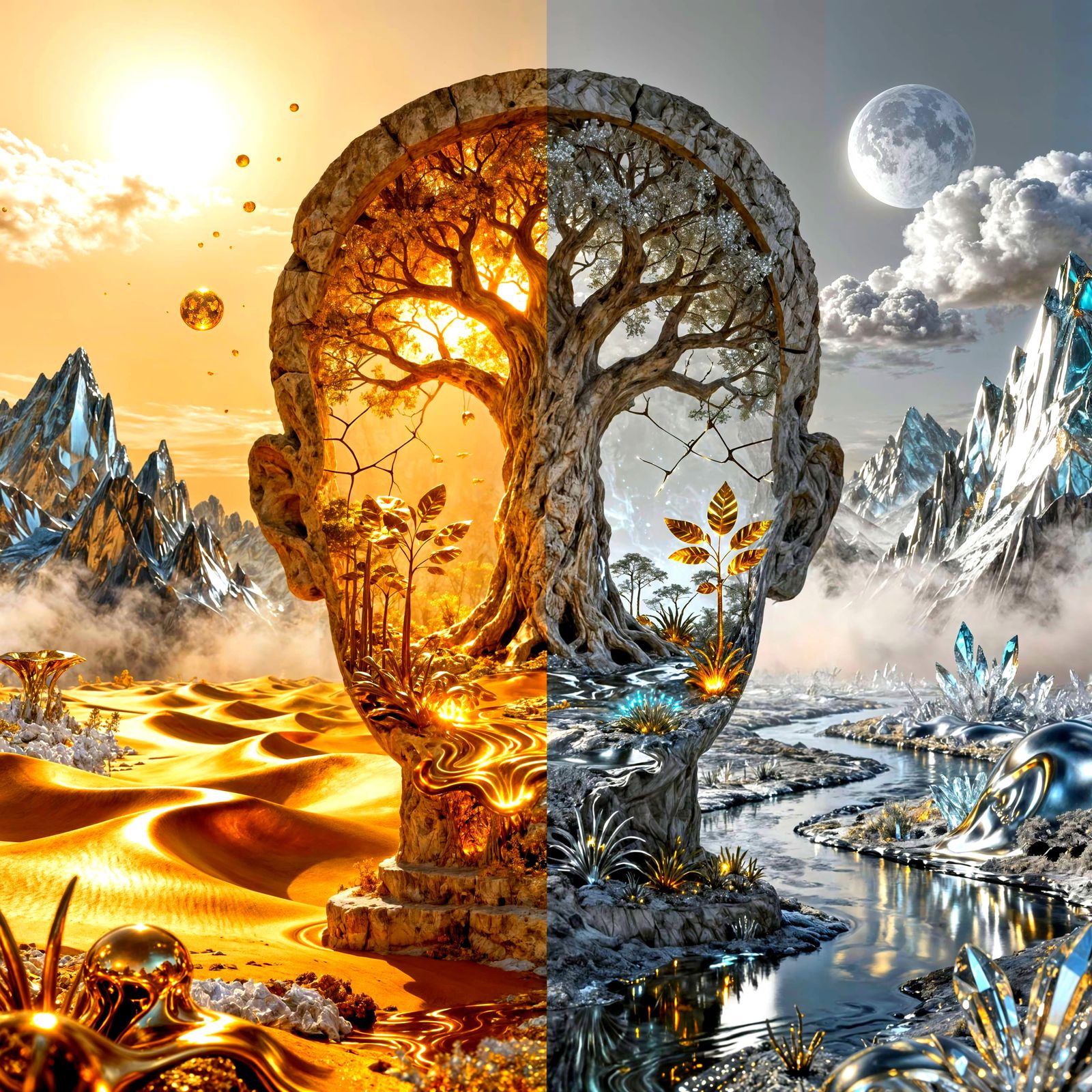 Surreal Stone Tree Double Exposure Artwork