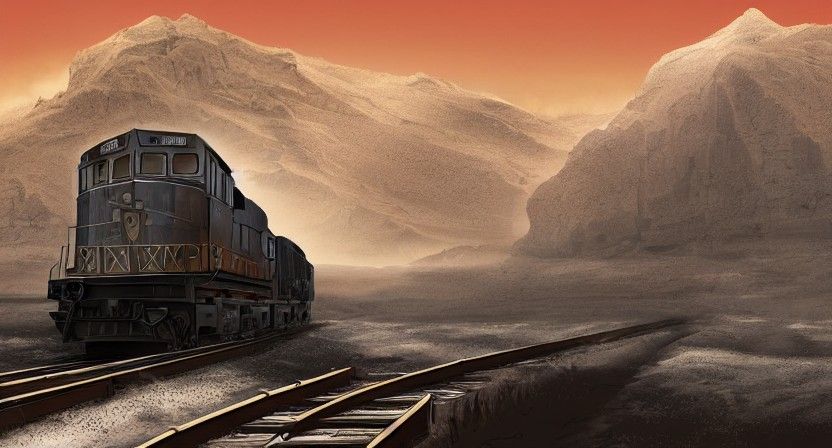 Train in frozen desert detailed matte painting