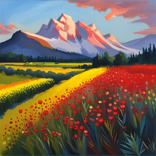 red and yellow flowers in 
 landscape