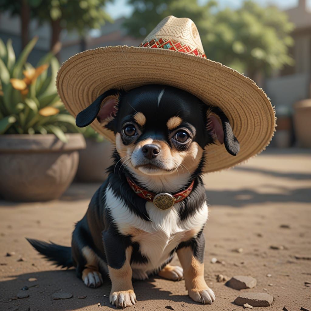Boy and Chihuahua with Sombreros: Anime-Inspired 3D Art