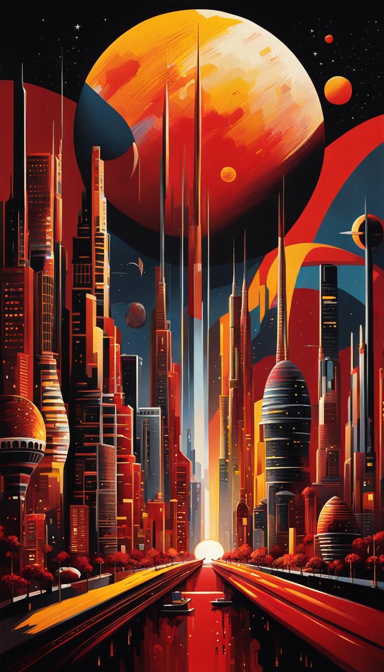 Lunar Metropolis: An Abstract Cosmic Cityscape