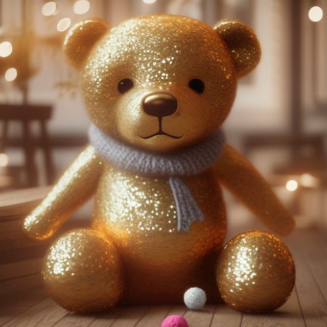 knitted glittering gold teddy bear - AI Generated Artwork - NightCafe ...