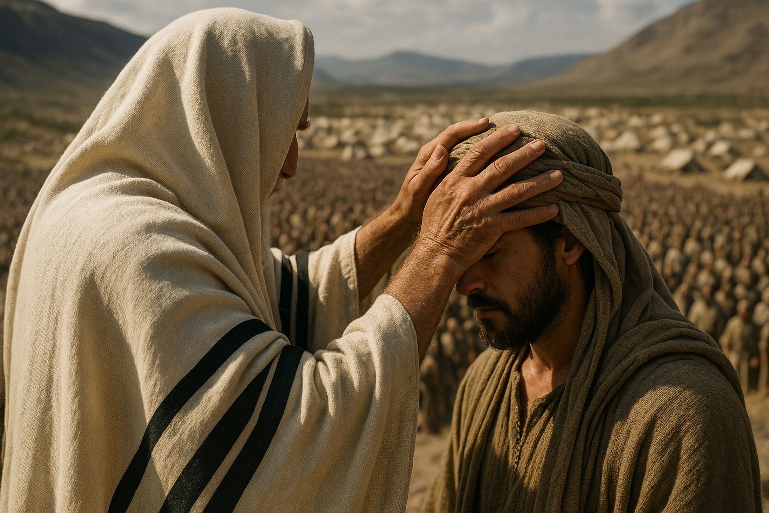 Moses Appoints Joshua Leader: Hyperrealistic Biblical Scene