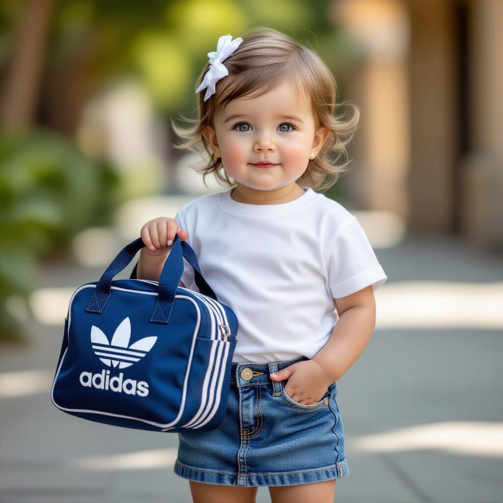 Photorealistic Toddler Girl with Adidas Bag