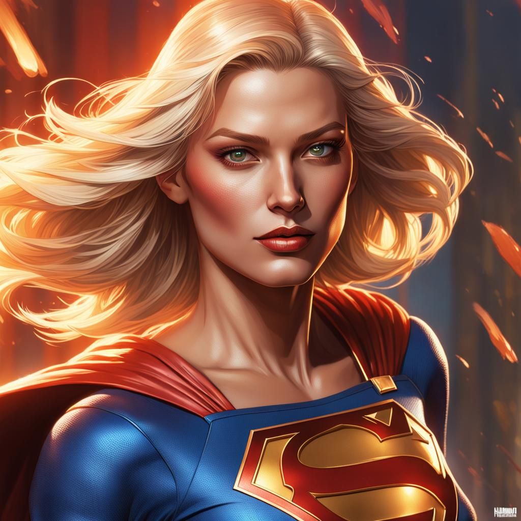 1990s beautiful blonde Supergirl, 4k photo, warm colors.