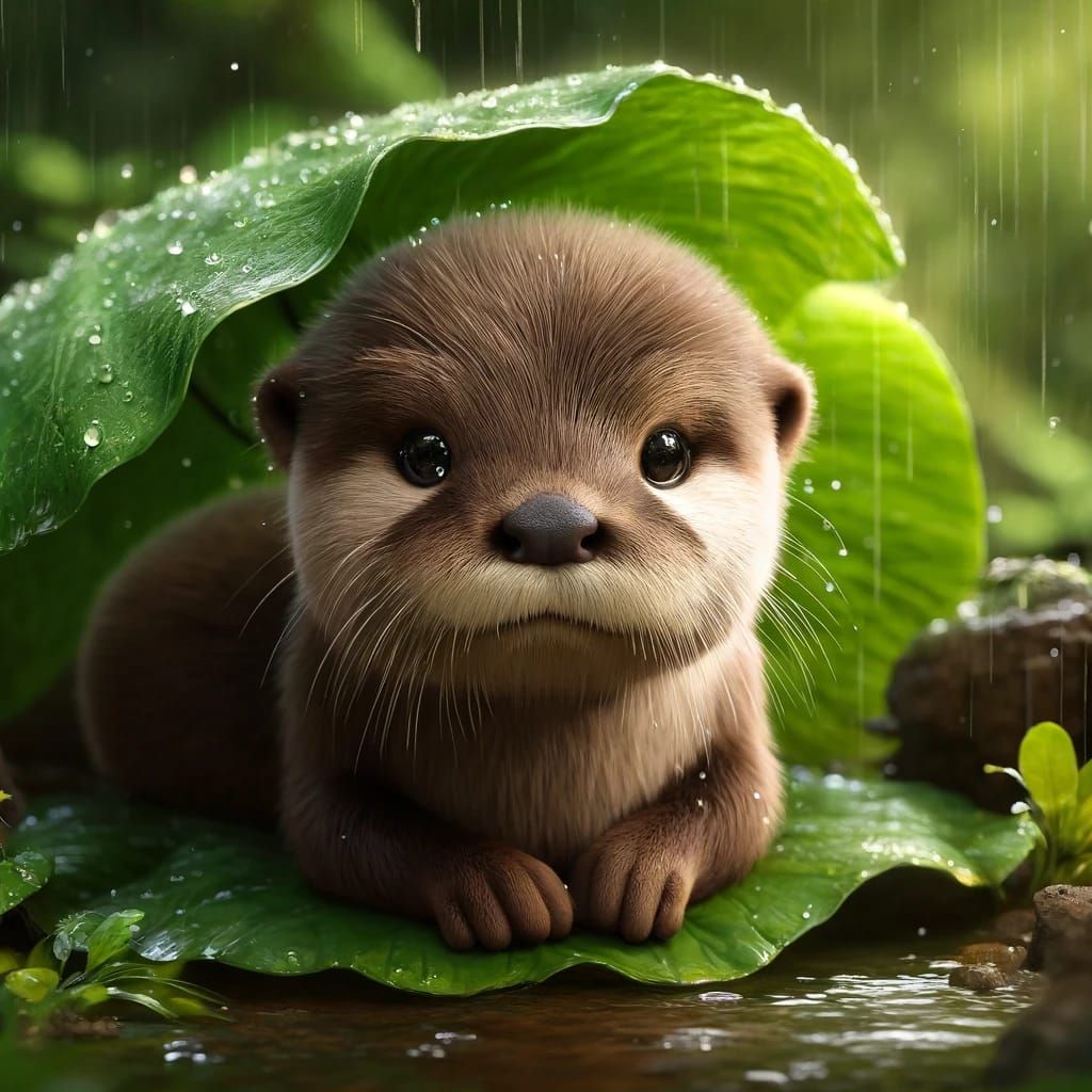 baby otter leaf rain