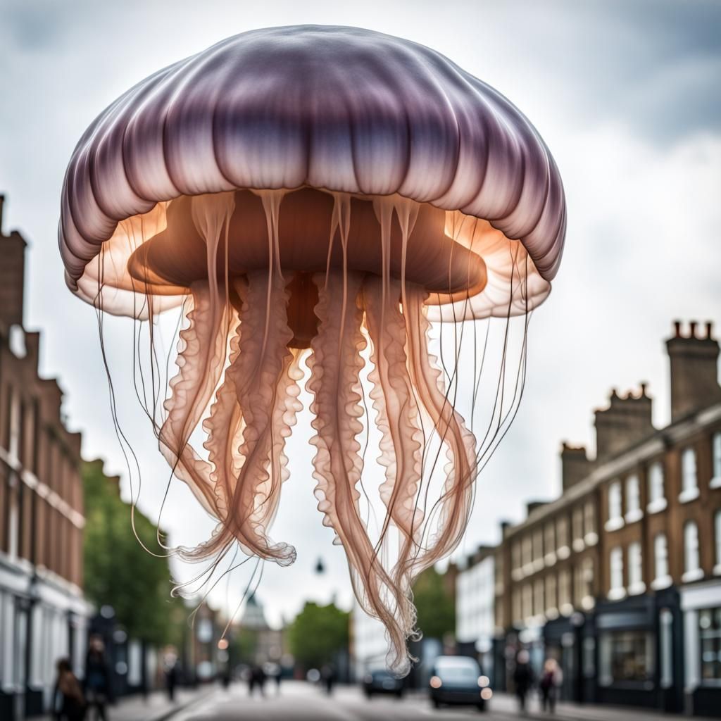 gaint jelly fish among the streets of london  by @ILOVEDIRTBIKES