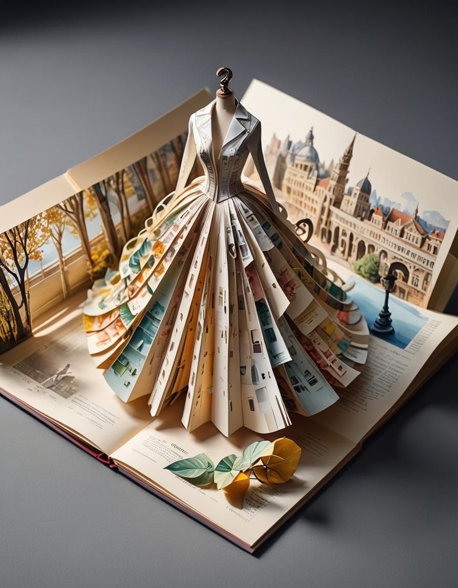 3d  pop-up  book of  fashion model opened on a table, perfec...