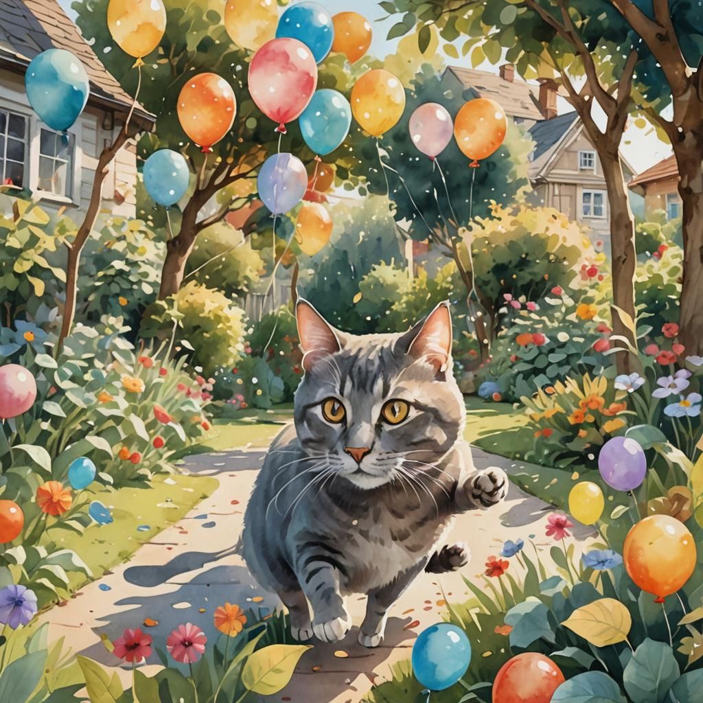 Whimsical Cat and Mouse Garden Party Illustration
