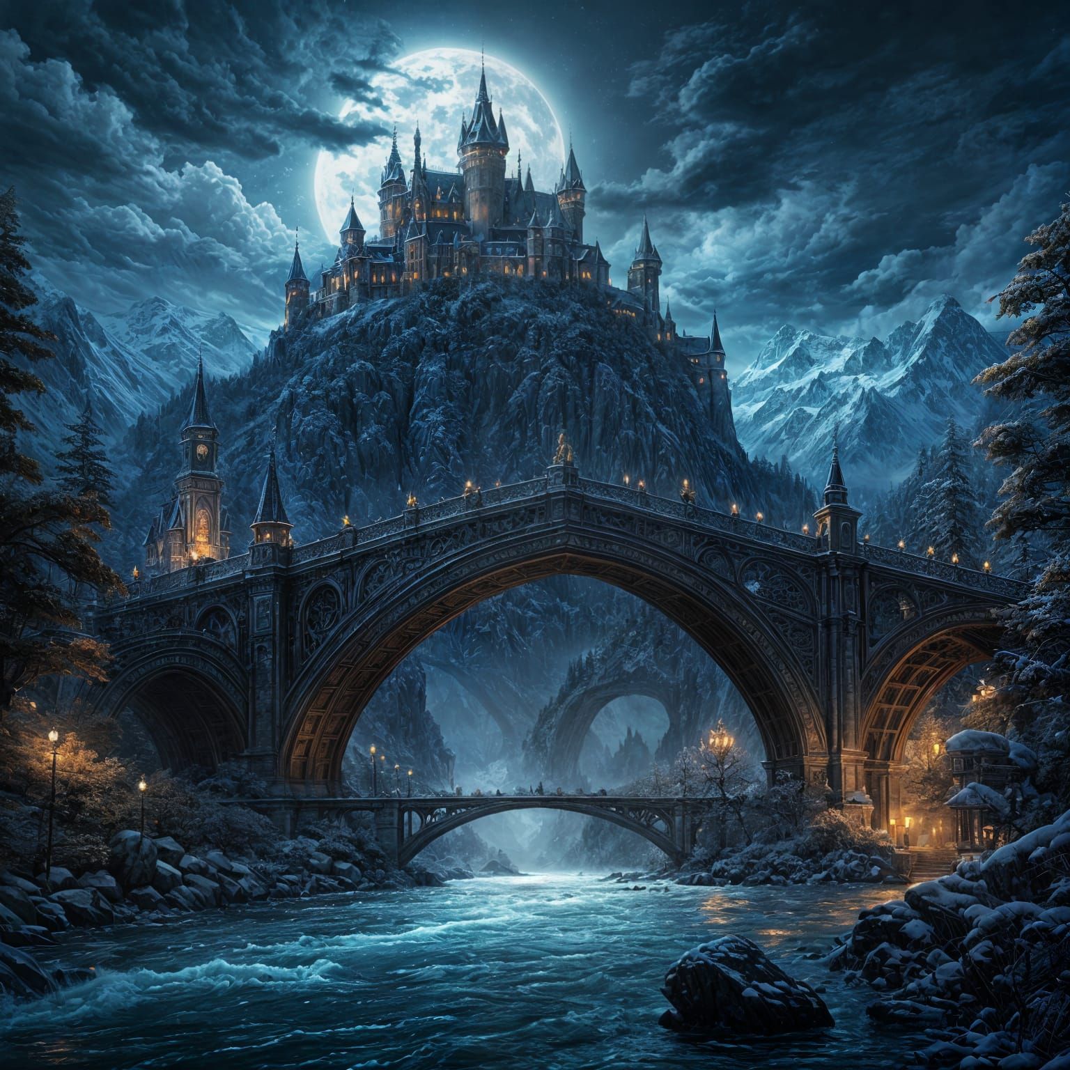 A spectacular digital image in a luxurious-royal style a dramatic sunset scene. A turbulent river flows ...  by @KarenK