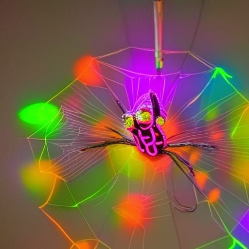 A spooky and surreal neon spider