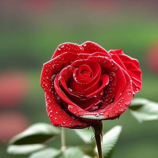 single red rose in a cemetery on a rainy day