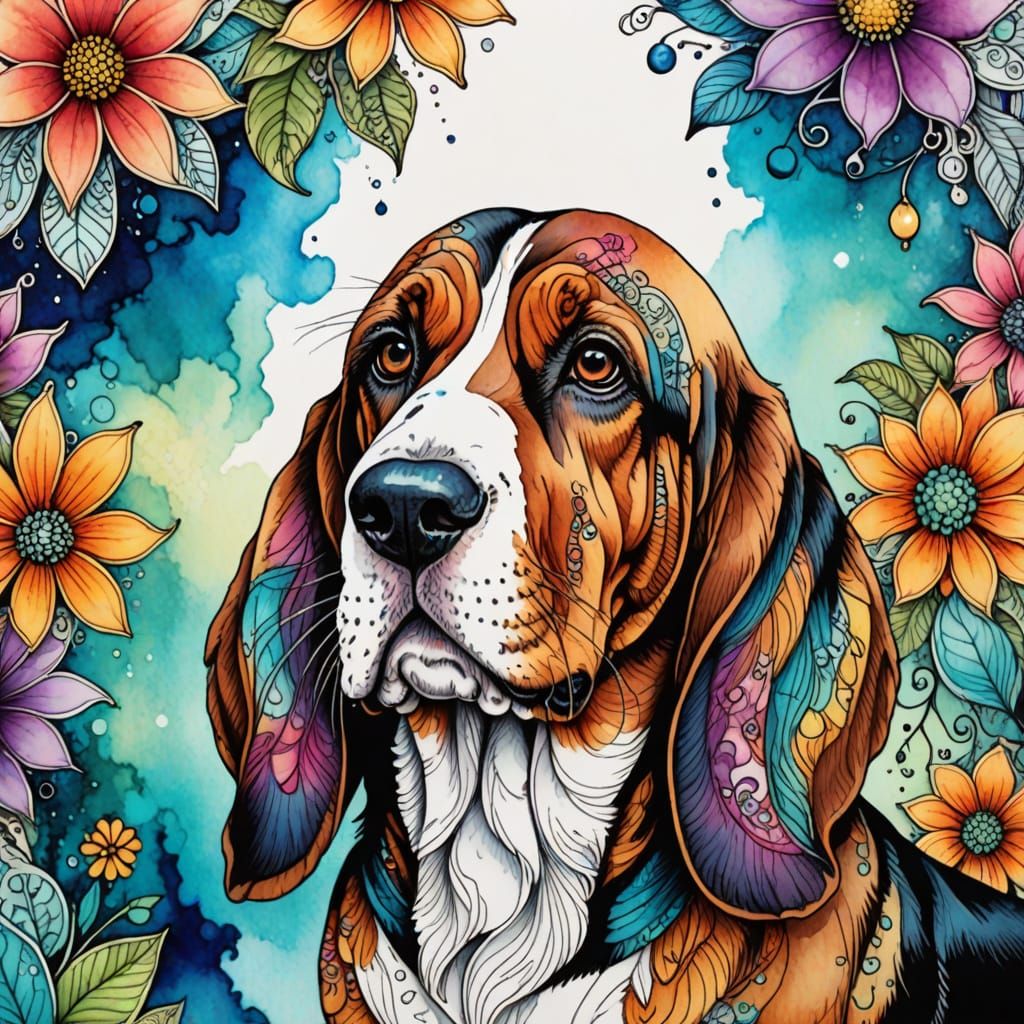 Super-cute Basset Hound  by @Bug Artist