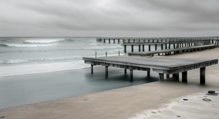 Cement Pier on a Beach in Winter