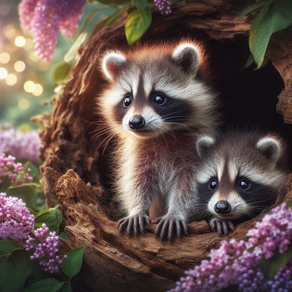 Cute Racoons in a tree hollow (3)