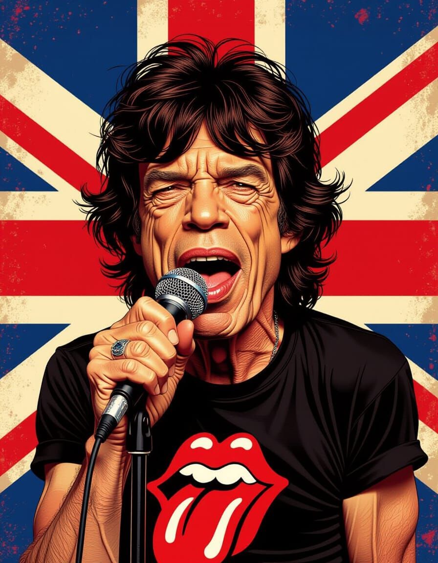 Mick Jagger, wrinkled caricature 👅🇬🇧  by @BBlue