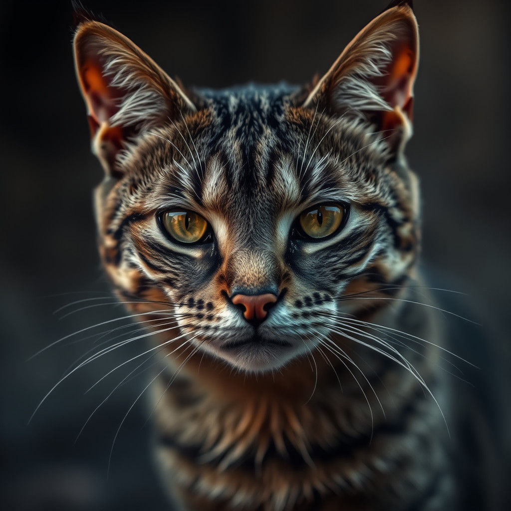Gritty Cat Portrait in High-Contrast Style