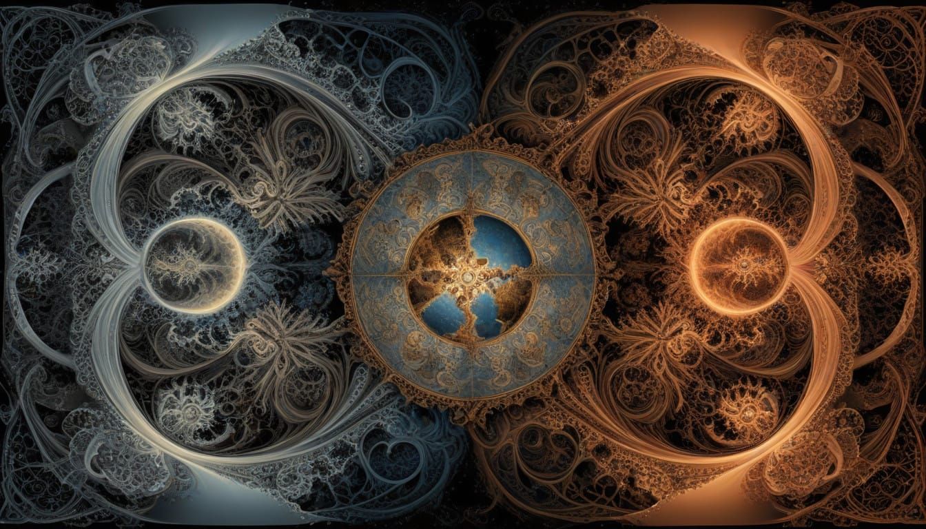 A few deer in a misty birch wood.