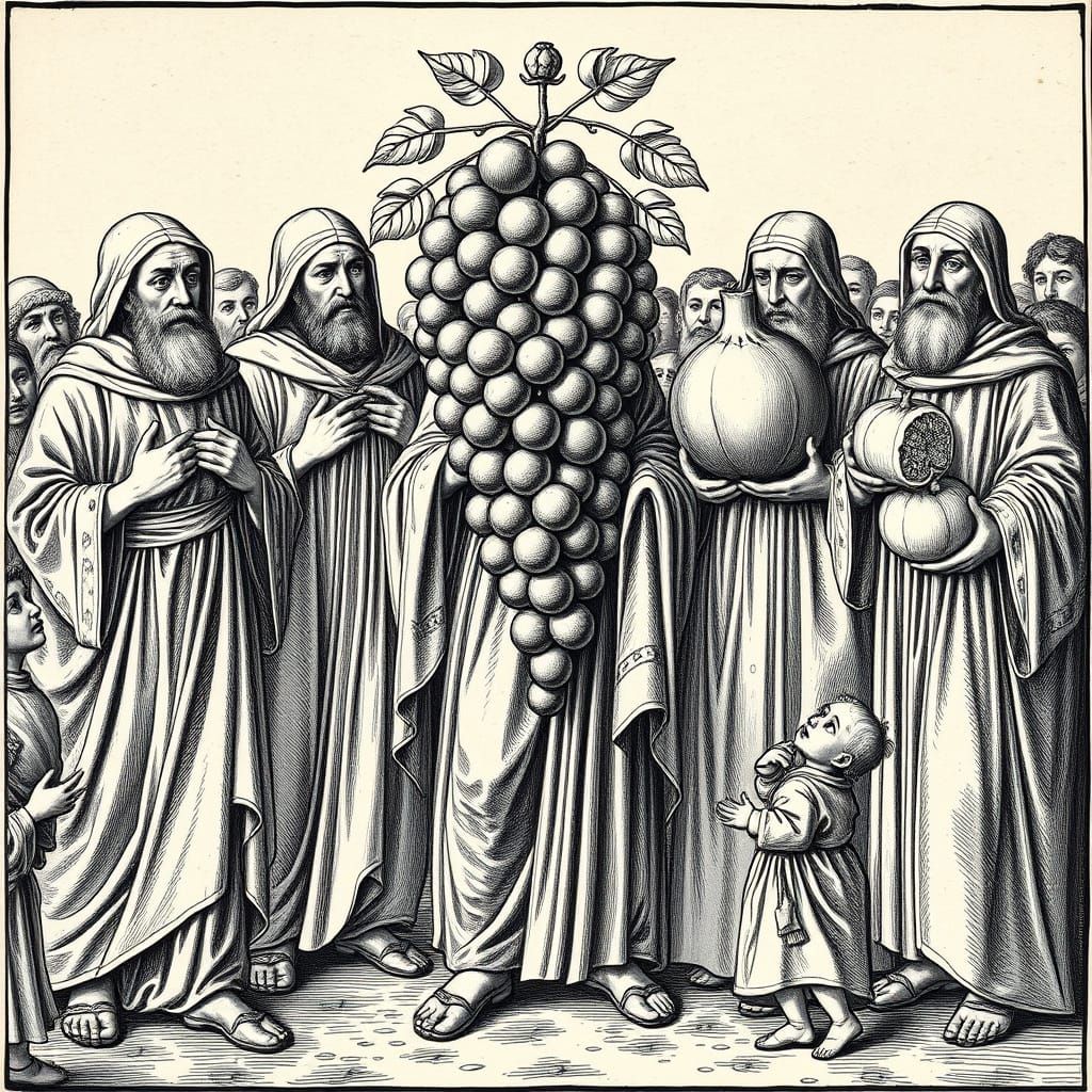 Hebrew Scouts Bearing Fruit, Engraving Style