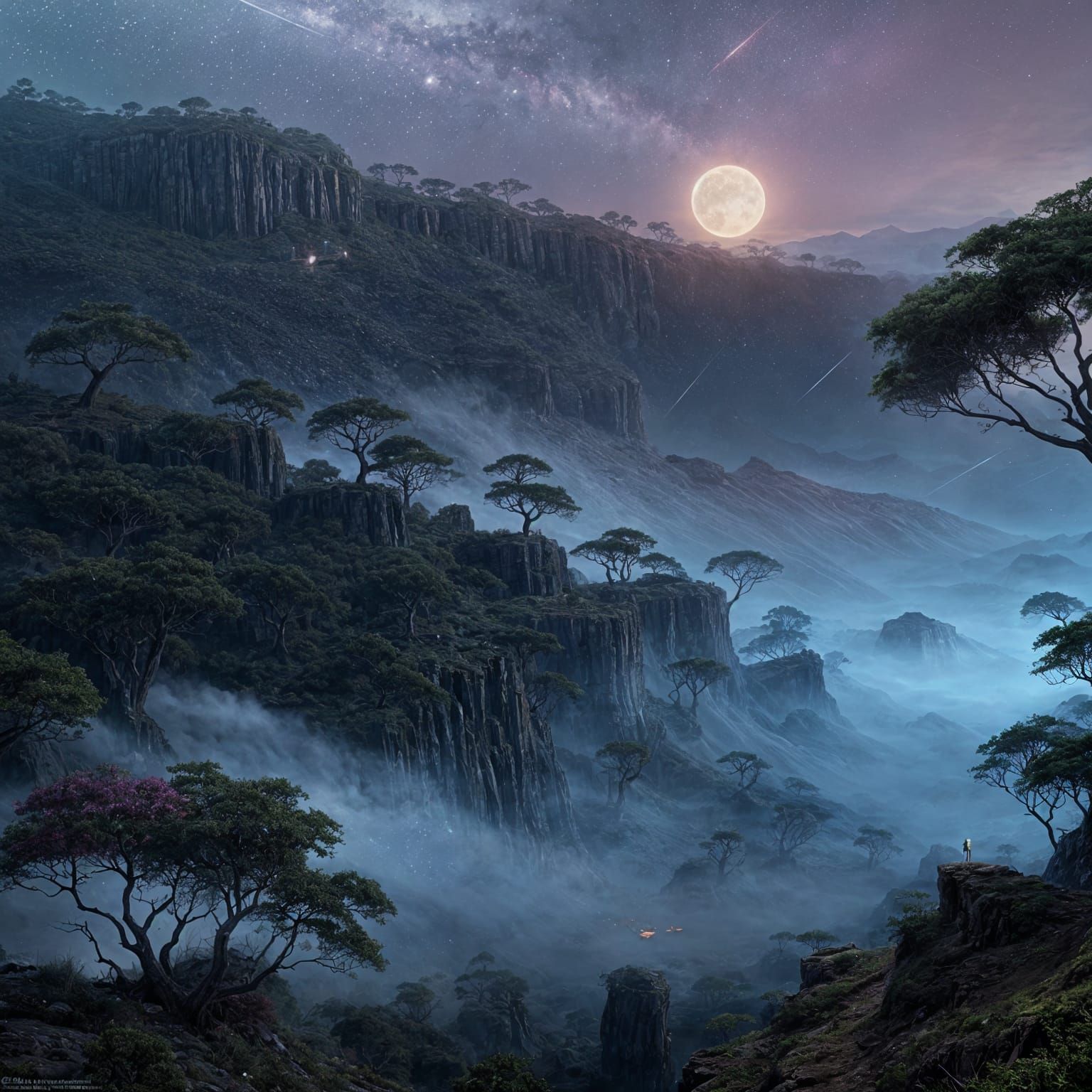 Realistic Landscape with Birds and Stars