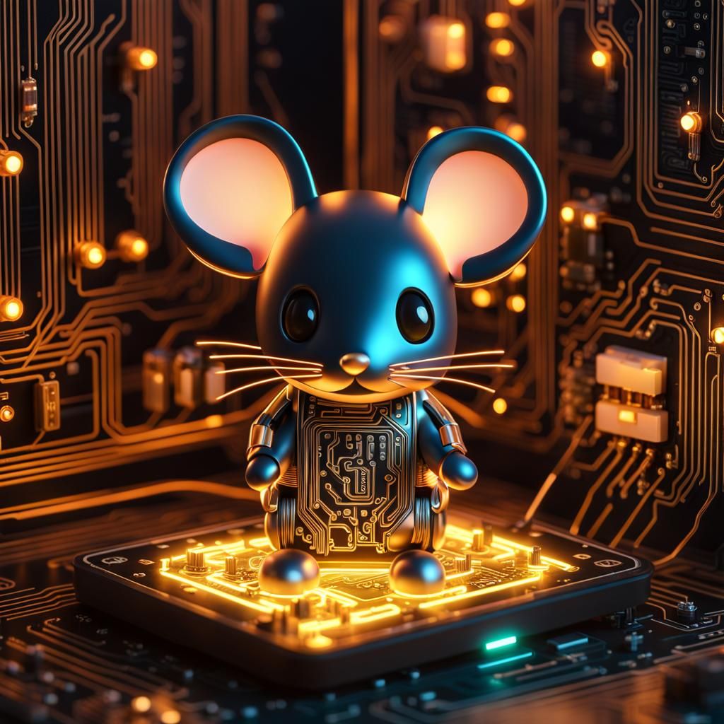 Adorable Glowing Circuit Mouse on Computer Board