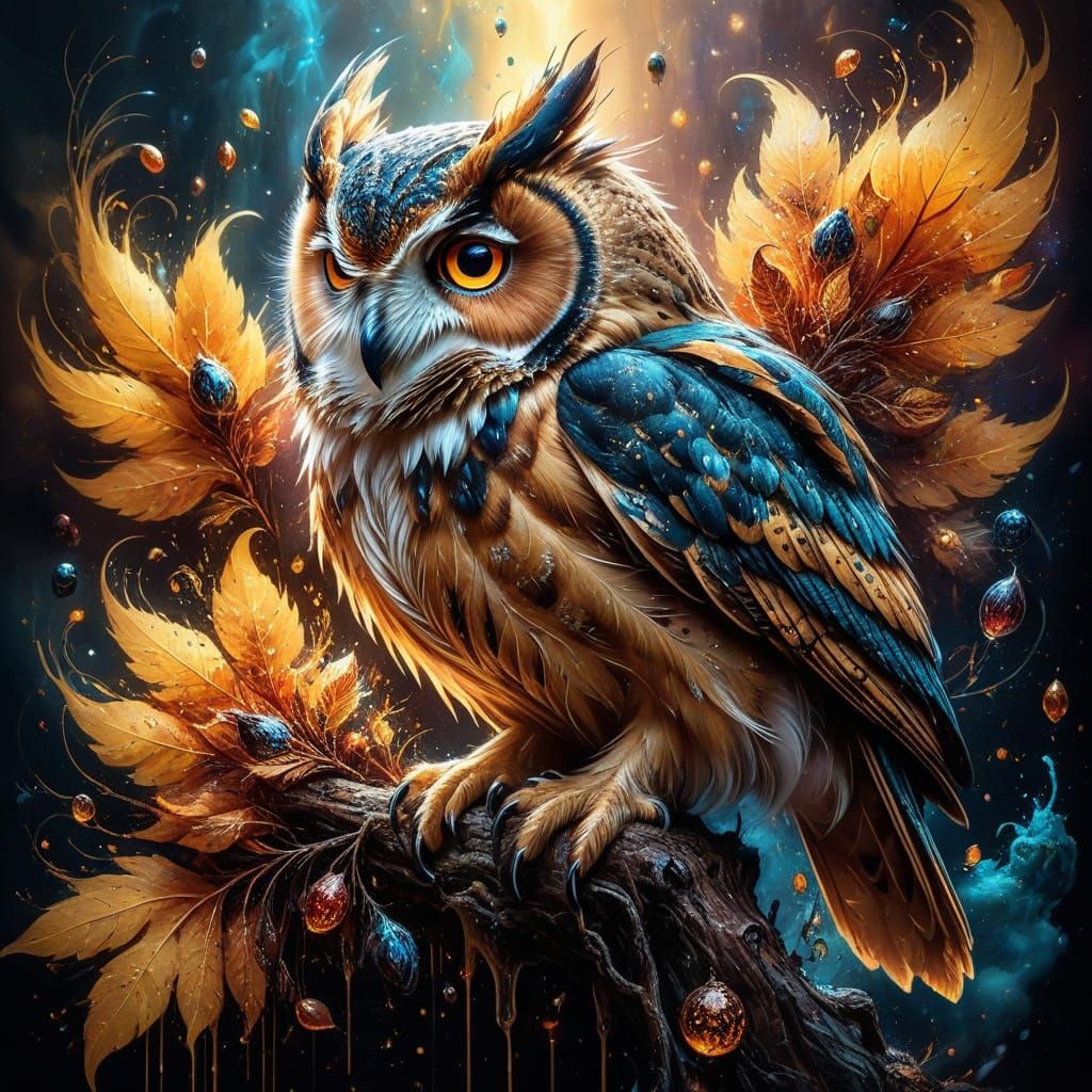 Golden Ink splash Owl