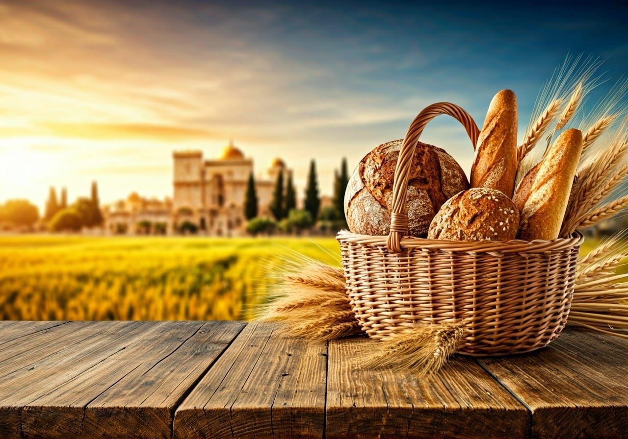 Historic Table with Woven Basket and Temple in Harmony