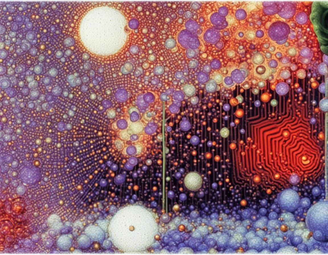 A close-up view of atoms forming a visual psychedelic show to the ...