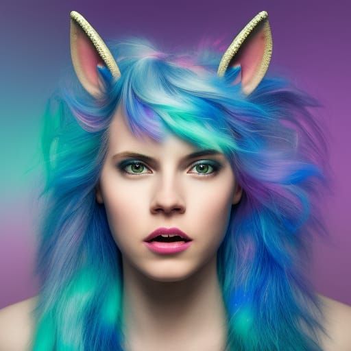 unicorn with glowing blue mane in the dark, high resolution,...