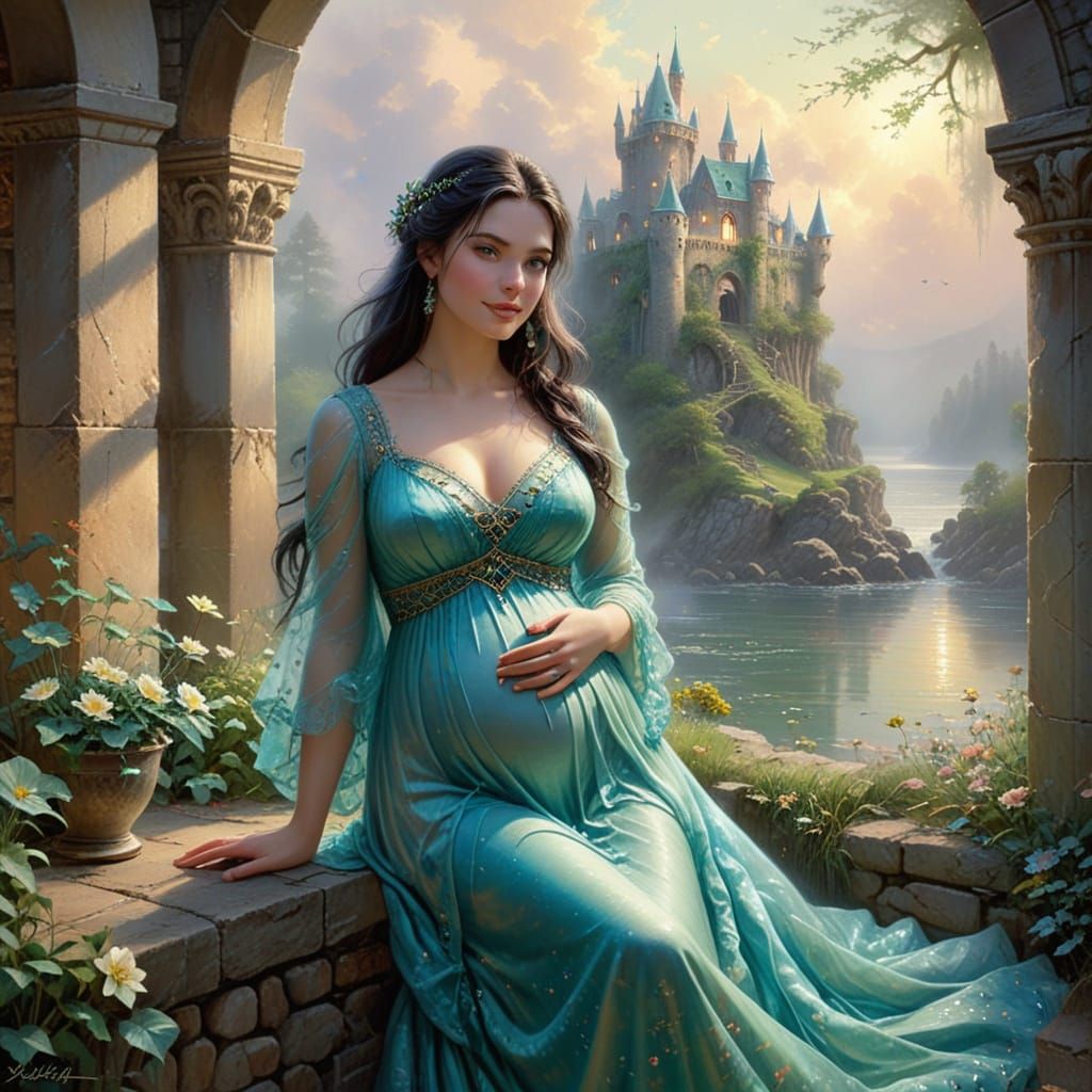 Enchanting Pregnant Maiden in Ruined Castle Keep