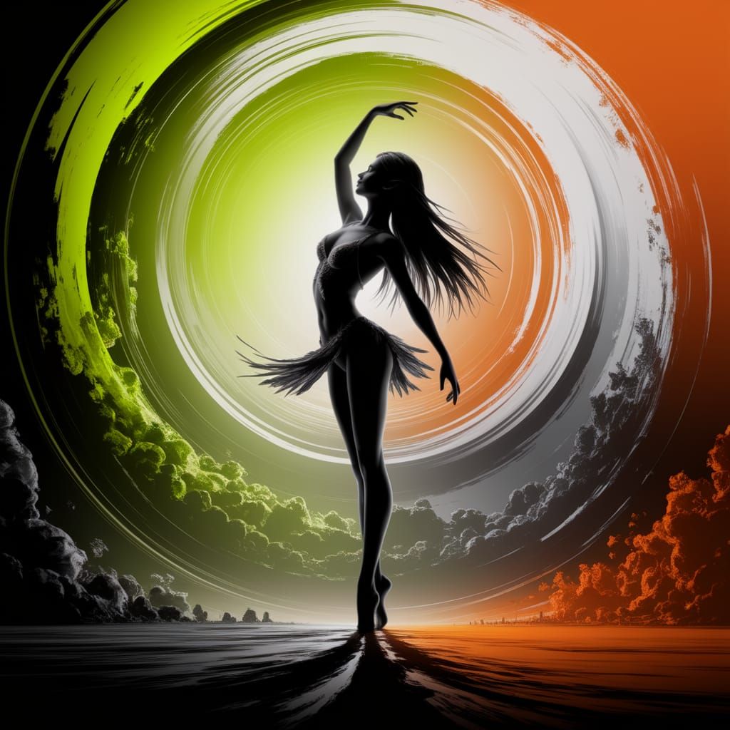 Elven Dancer in Acid Art Silhouette