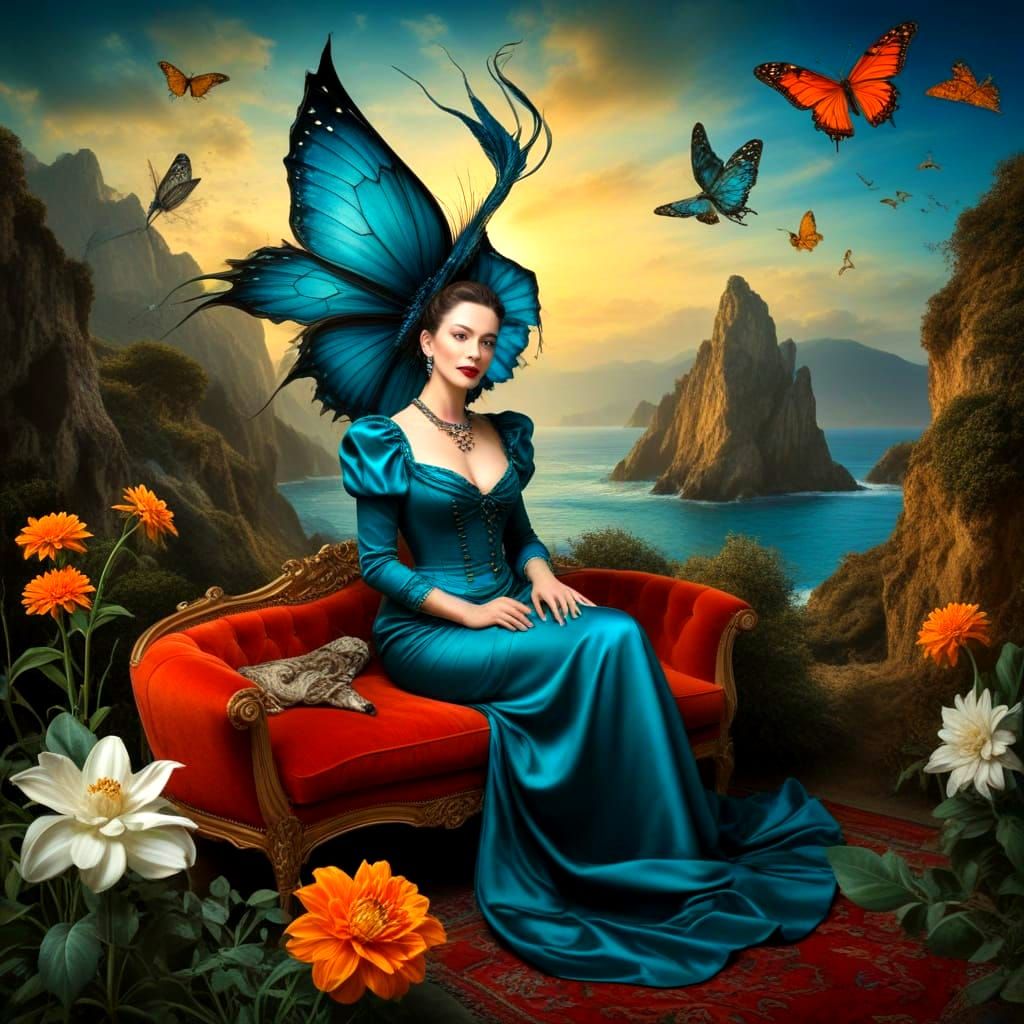 Elegant Lady in a Dreamlike Landscape