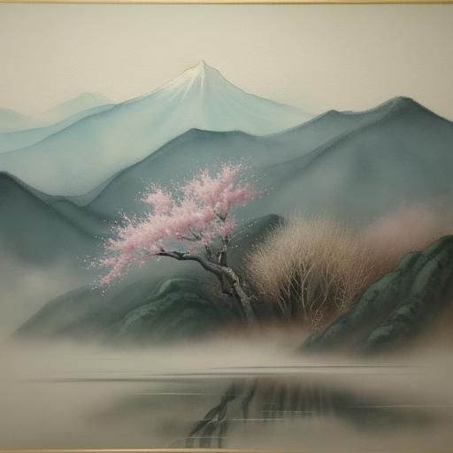 Serene Woman in Mountain Landscape: Song Dynasty Style