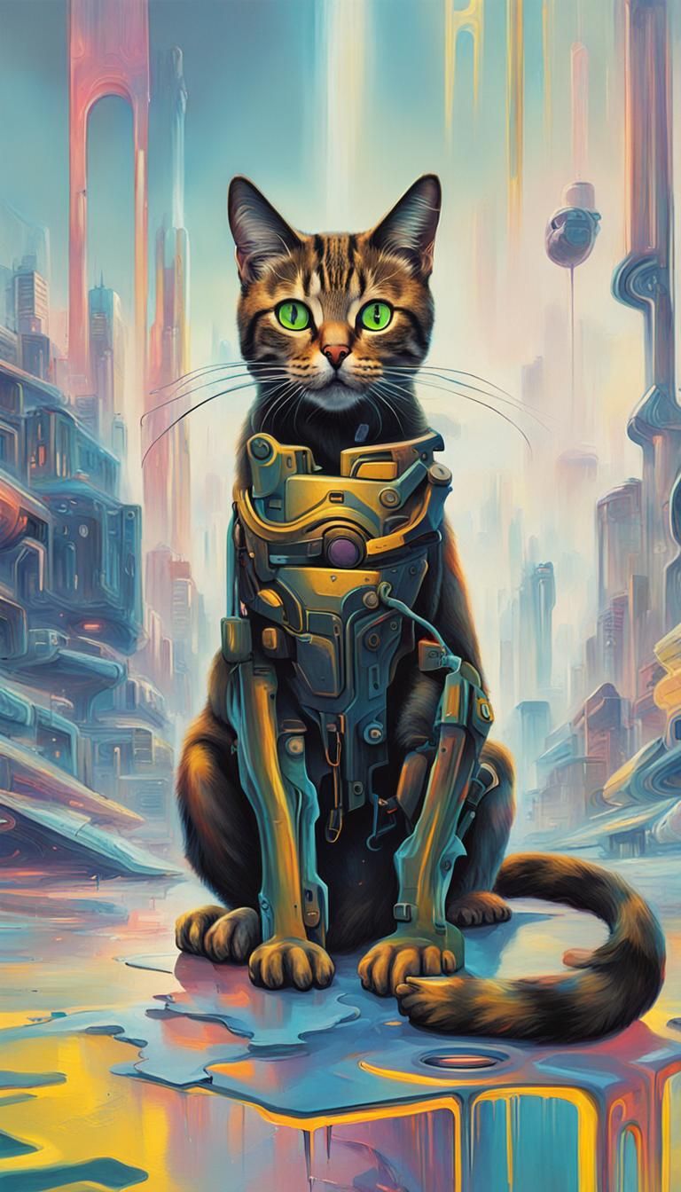 Virtual reality image of a cat in cyberspace surrealism Salv...