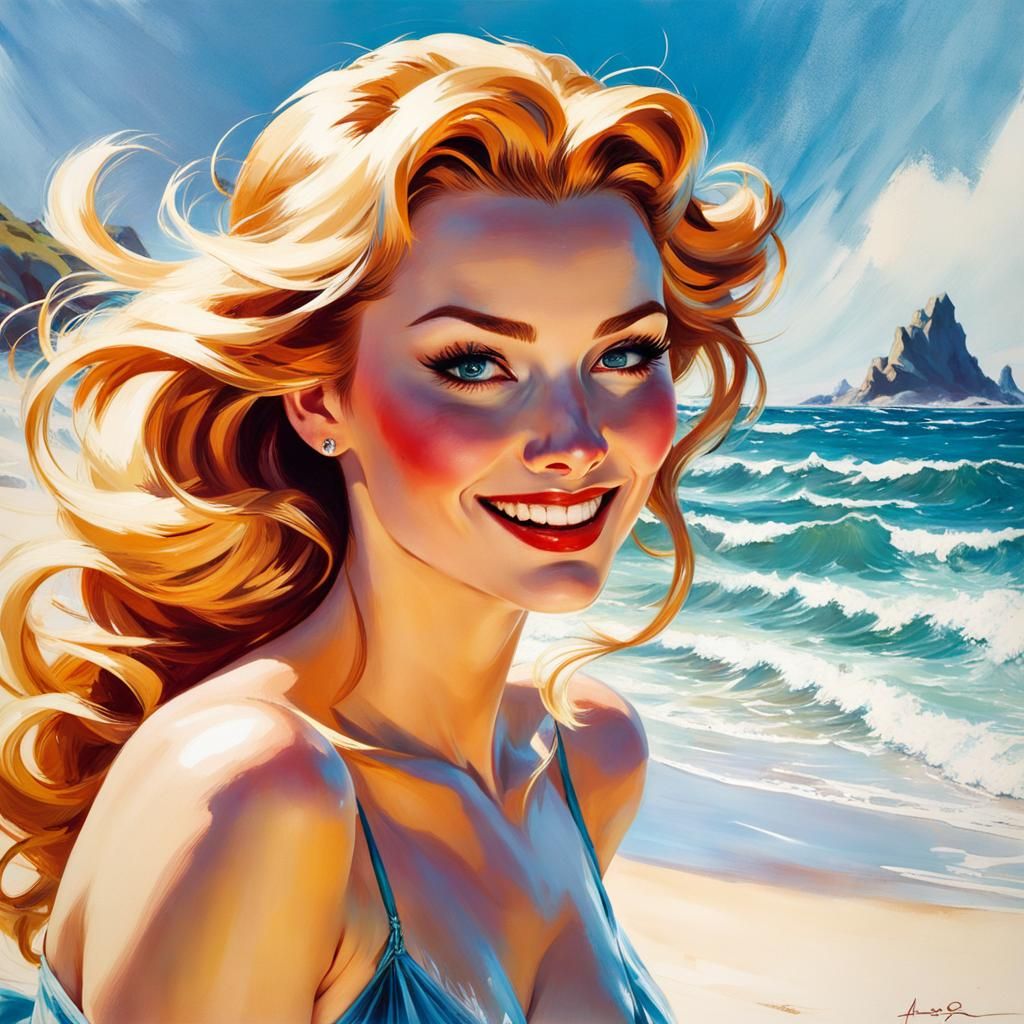 Anna at the beach - AI Generated Artwork - NightCafe Creator