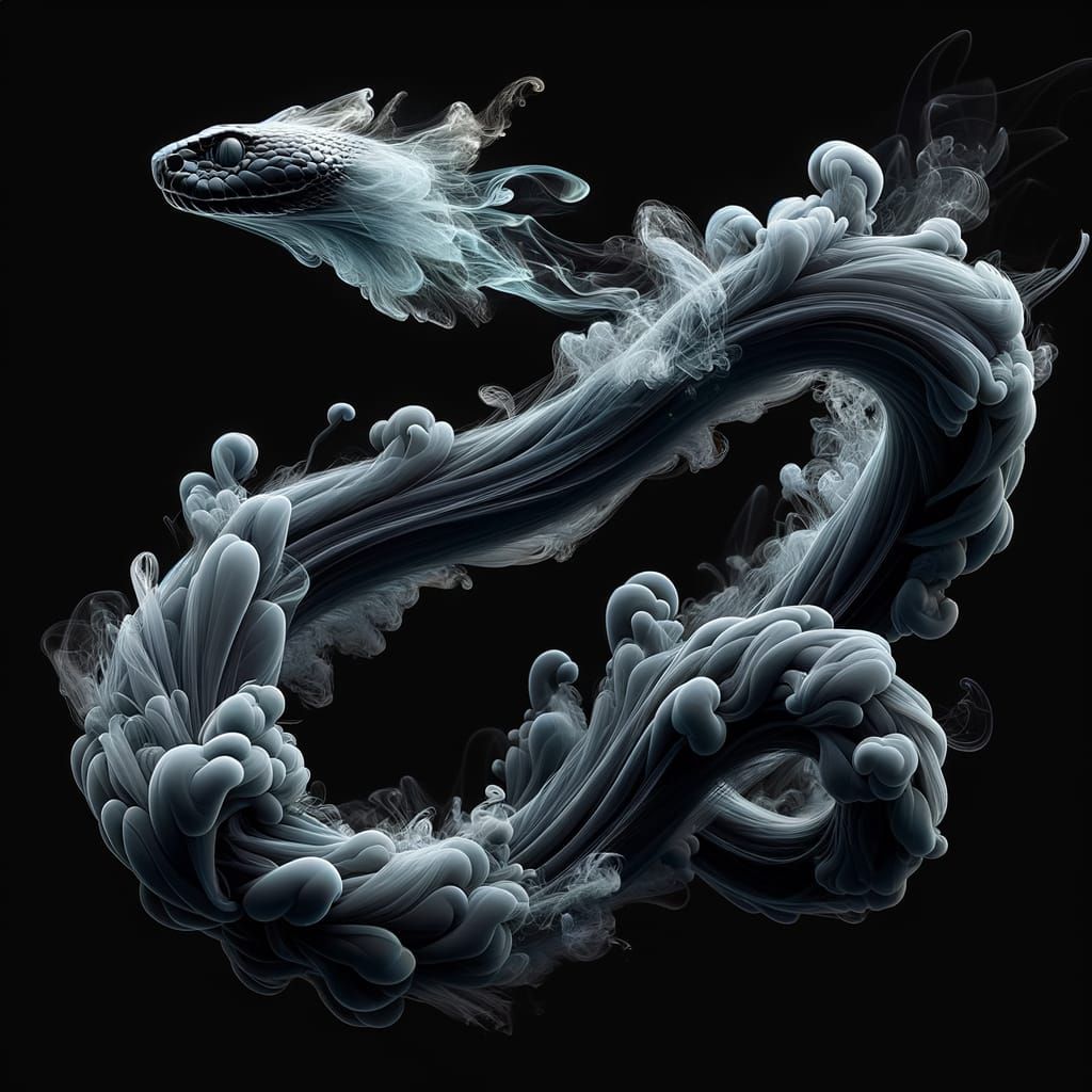 Grey and black smoke sculpture taking the form of a black ma...