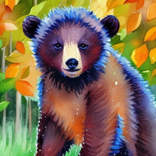 adorable bear cub in autumn park