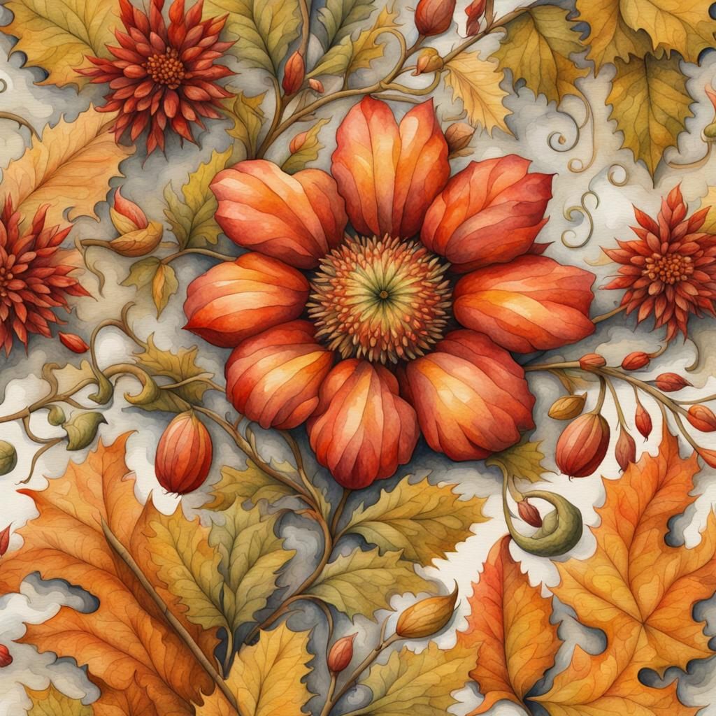 naive art,decoration art wallpaper,one Autumn flower , Watercolor ...