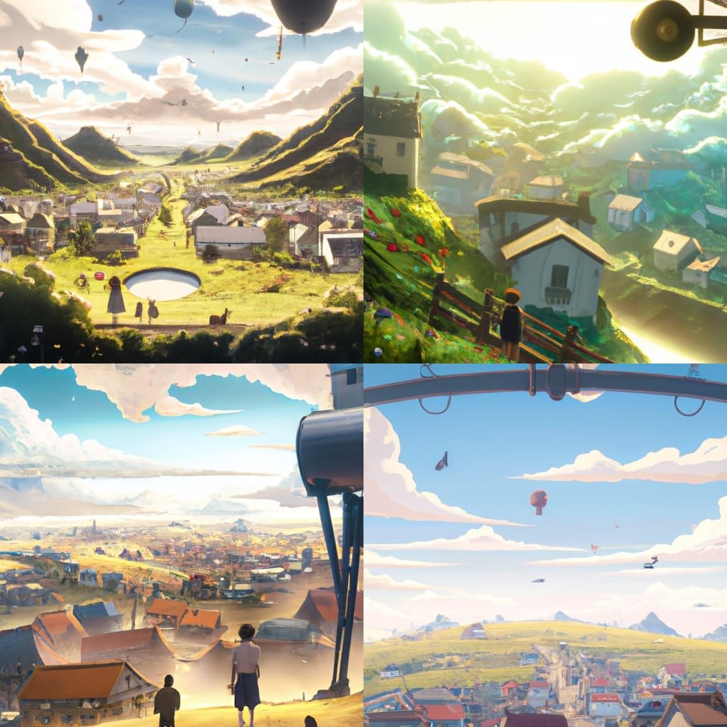 KREA - detailed exterior of rural village surrounded by a forest, anime key  visual