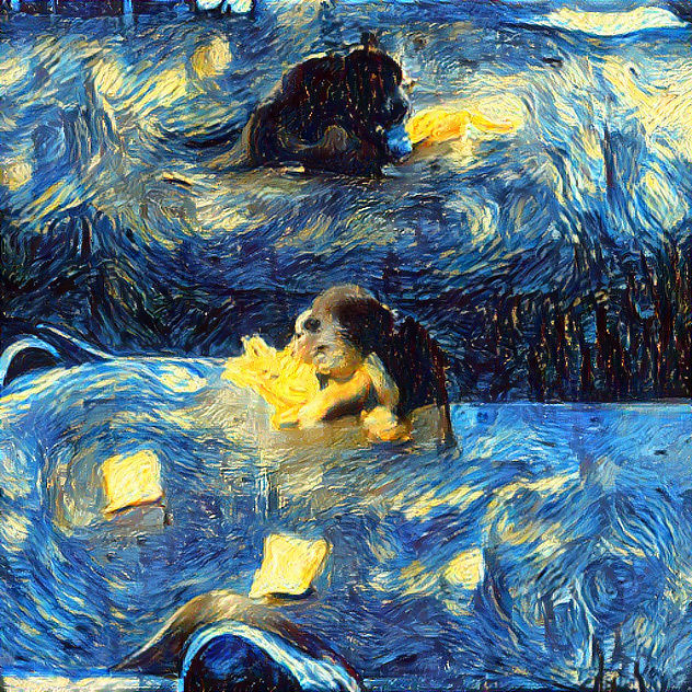 half puppy half monkey eating cheese - van gogh