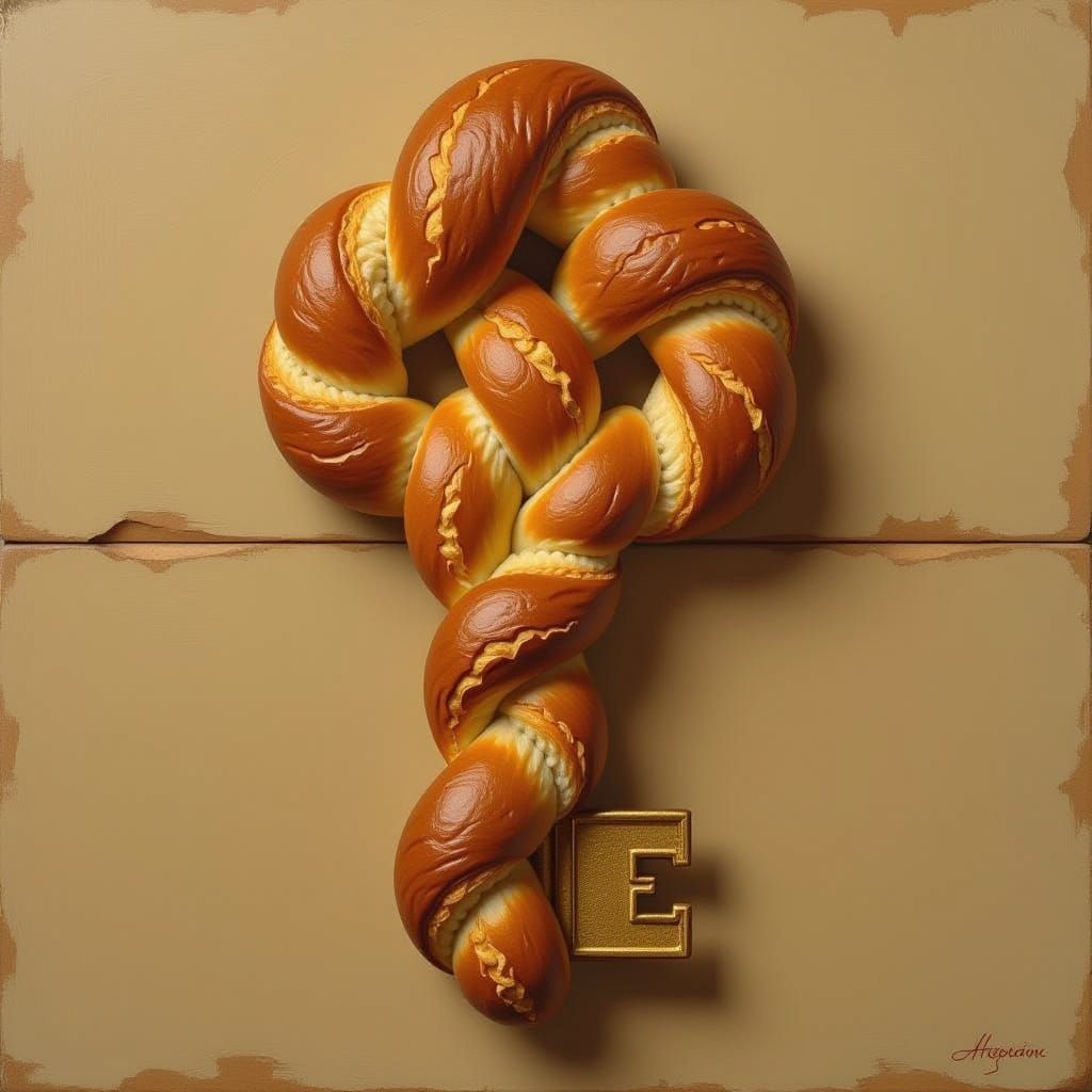 Golden Challah Key in Whimsical Folk-Art Style